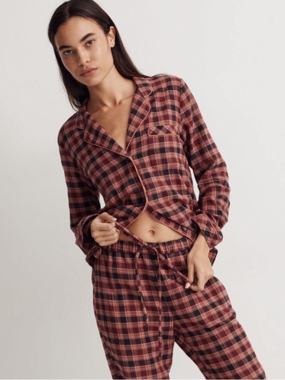 Madewell flannel bedtime pajama top / bottom in vintage quartz plaid XS